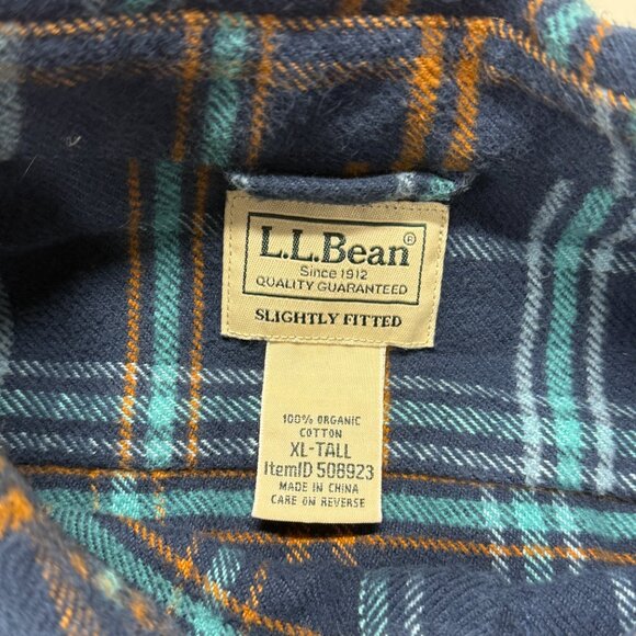 LL Bean Katahdin Performance Flannel Button Up Shirt Mens XLT Blue Plaid Heavy - Picture 7 of 8